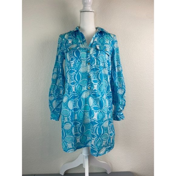Lilly Pulitzer women's small blue patterned captiva tunic top beach cover up - Picture 2 of 9
